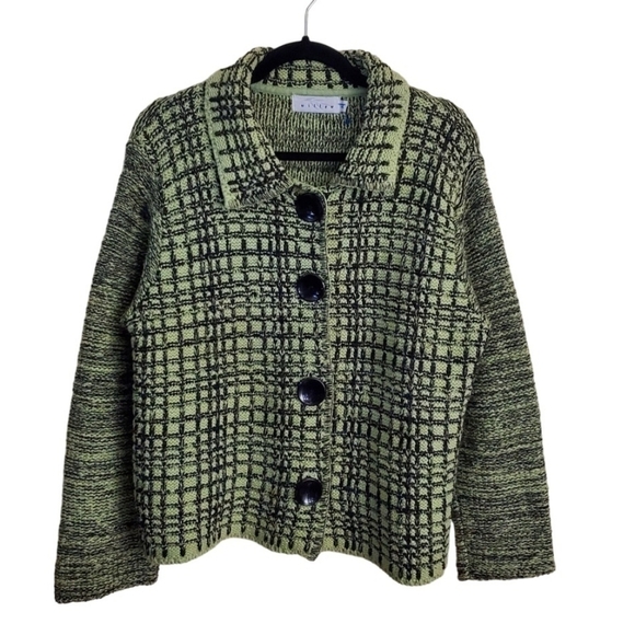Willow Vintage Green Black Heavy Knit Lagonlook Cardigan Jacket Size L - Picture 1 of 3